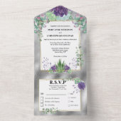 Paarse groene pauw waterverf succulair plant all in one uitnodiging (Binnen)