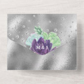 Paarse groene pauw waterverf succulair plant all in one uitnodiging (Achterkant)