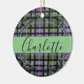 Paarse groene plaid lavendel eucalyptus keramisch ornament (Links)