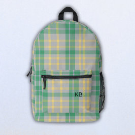 Paarse Groene Plaid Tartan Controleer Monogram Ini Bedrukte Rugzak