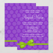 Paarse groene polaire dot Bow Bat Mitzvah Kaart (Voorkant / Achterkant)