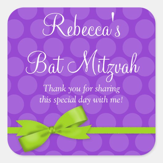 Paarse groene polaire dot Bow Bat Mitzvah Vierkante Sticker (Voorkant)