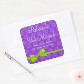 Paarse groene polaire dot Bow Bat Mitzvah Vierkante Sticker (Envelop)