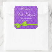 Paarse groene polaire dot Bow Bat Mitzvah Vierkante Sticker (Tas)