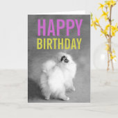 Paarse & Groene Pommerse Happy Birthday Kaart (Gele Bloem)