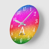 Paarse groene regenboog Unicorn Glitter Ronde Klok (Hoek)