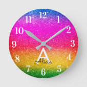 Paarse groene regenboog Unicorn Glitter Ronde Klok (Voorkant)