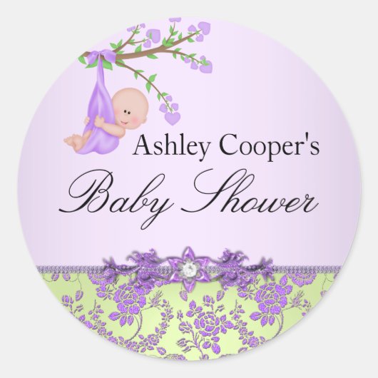 Paarse & Groene Roos Tuin Baby shower Sticker (Voorkant)