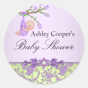 Paarse & Groene Roos Tuin Baby shower Sticker