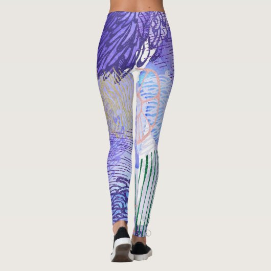 Paarse groene roze Abstracte kunst Leggings (Achterkant)