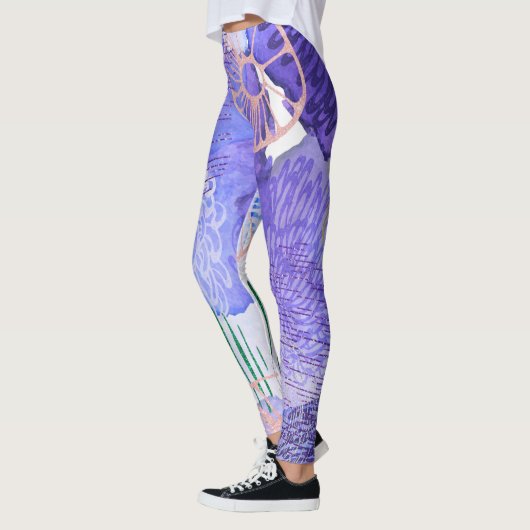 Paarse groene roze Abstracte kunst Leggings (Links)