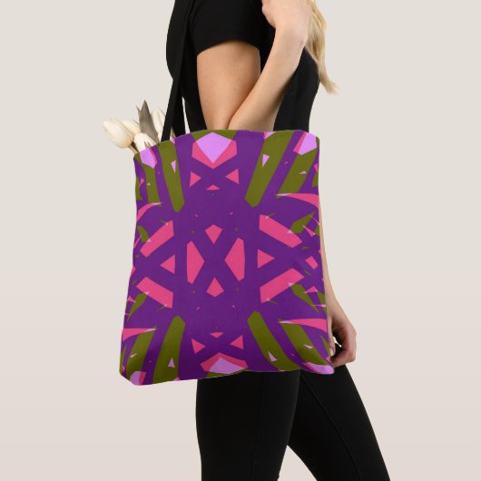 Paarse groene roze kunst Deco Geometrische kruiden Tote Bag (Dichtbij)