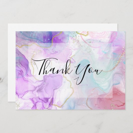 Paarse, groene, roze stromende kleuren dank u bedankkaart (Voorkant / Achterkant)