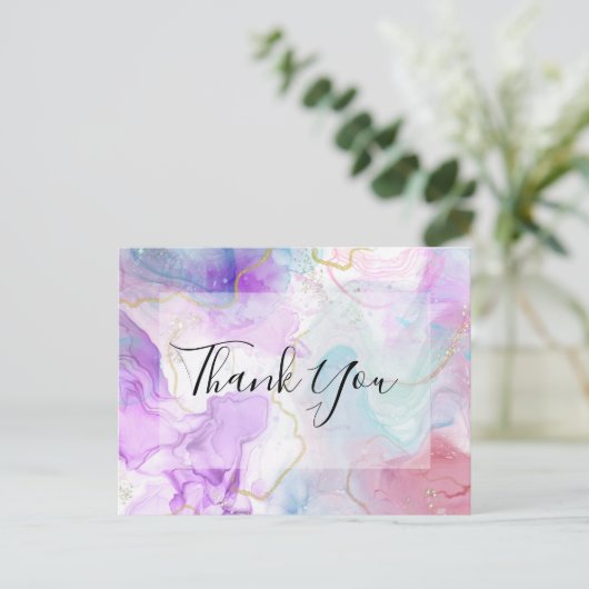 Paarse, groene, roze stromende kleuren dank u briefkaart (Staand voorkant)