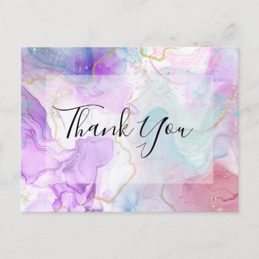 Paarse, groene, roze stromende kleuren dank u briefkaart (Voorkant)