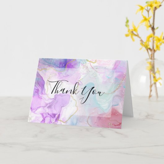 Paarse, groene, roze stromende kleuren dank u kaart (Gele Bloem)