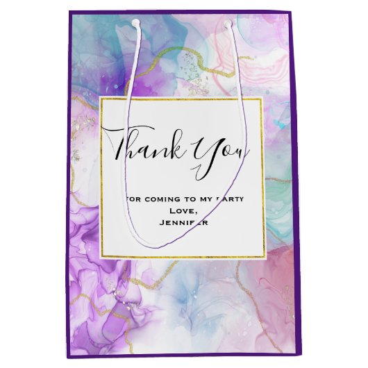 Paarse, groene, roze stromende kleuren dank u medium cadeauzakje (Voorkant)