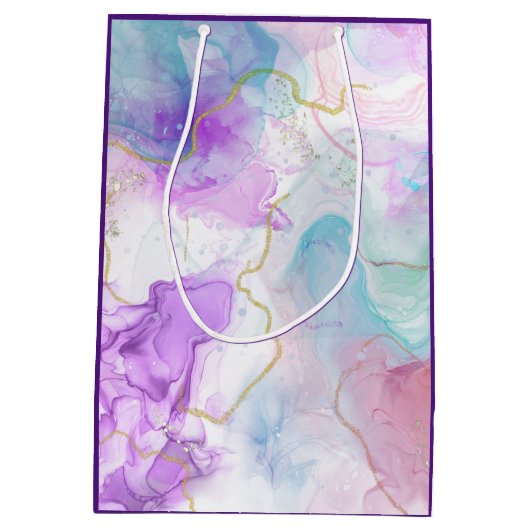 Paarse, groene, roze stromende kleuren dank u medium cadeauzakje (Achterkant)