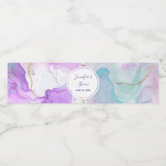 Paarse, groene, roze stromende kleuren die wedden waterfles etiket (Enkel label)