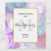 Paarse, groene, roze stromende kleuren die wijn ma wijn etiket (Enkel label)