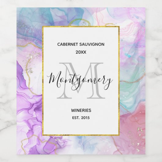 Paarse, groene, roze stromende kleuren die wijn ma wijn etiket (Enkel label)