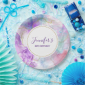 Paarse, groene, roze stromende kleuren klassy Birt Papieren Bordje (Feest)