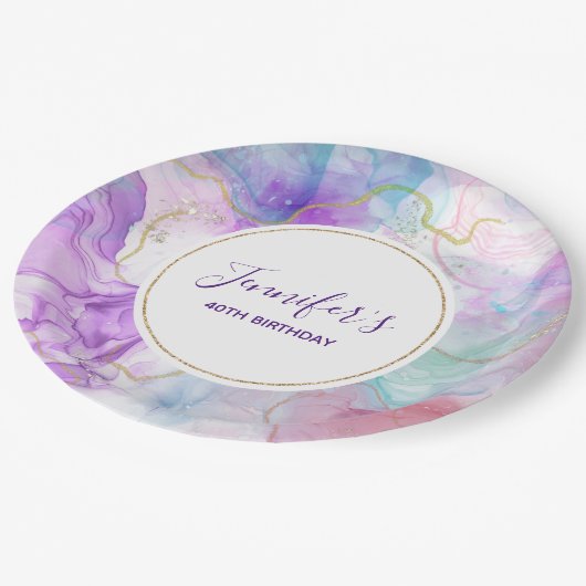 Paarse, groene, roze stromende kleuren klassy Birt Papieren Bordje (Gekanteld)