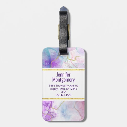 Paarse, groene, roze stromende kleuren legant bagagelabel (Achterkant verticaal)