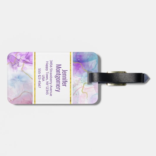 Paarse, groene, roze stromende kleuren legant bagagelabel (Achterkant horizontaal)
