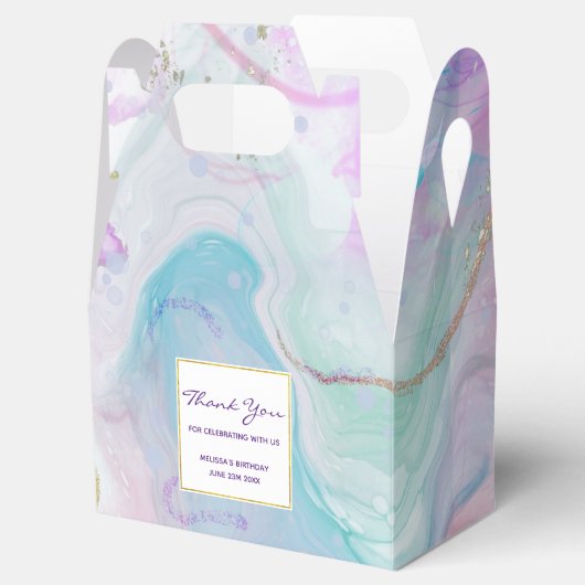 Paarse, groene, roze stromende kleuren legant bedankdoosjes (Geopend)