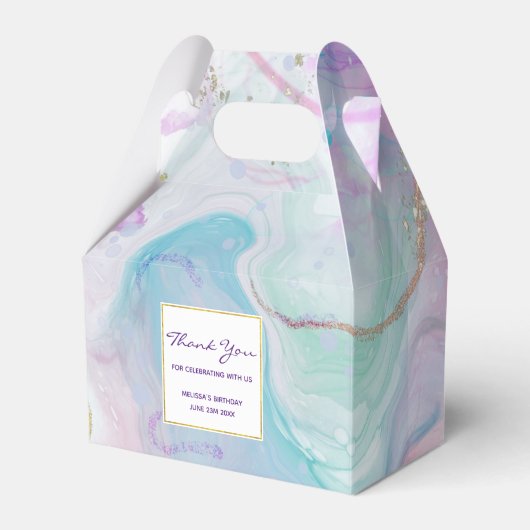 Paarse, groene, roze stromende kleuren legant bedankdoosjes (Voorkant Zijde)