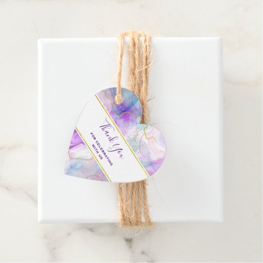 Paarse, groene, roze stromende kleuren legant bedankjes labels (In situ)