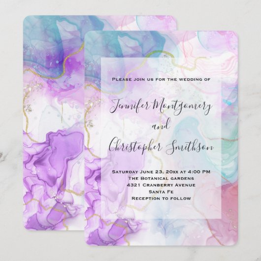 Paarse, groene, roze stromende kleuren legant brui kaart (Voorkant / Achterkant)