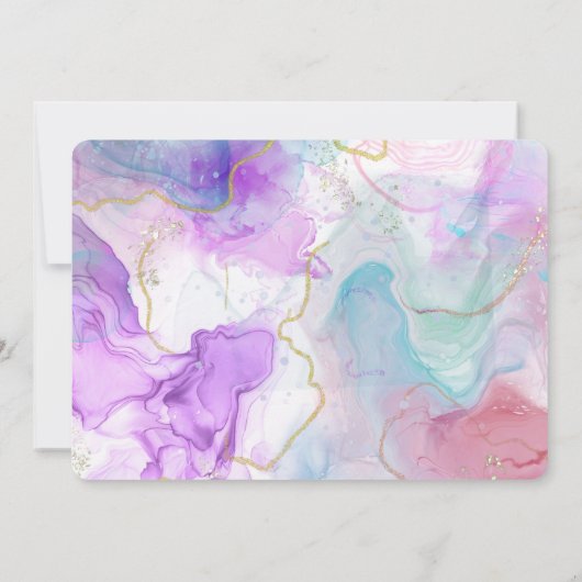 Paarse, groene, roze stromende kleuren legant brui save the date (Achterkant)