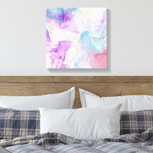 Paarse, groene, roze stromende kleuren legant canvas afdruk (Insitu (Slaapkamer))