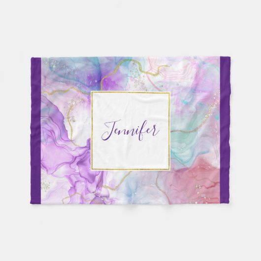 Paarse, groene, roze stromende kleuren legant fleece deken (Voorkant (Horizontaal))