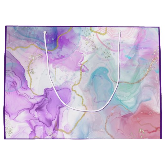 Paarse, groene, roze stromende kleuren legant groot cadeauzakje (Achterkant)