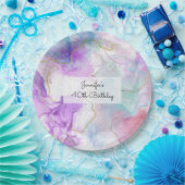 Paarse, groene, roze stromende kleuren legant papieren bordje (Feest)