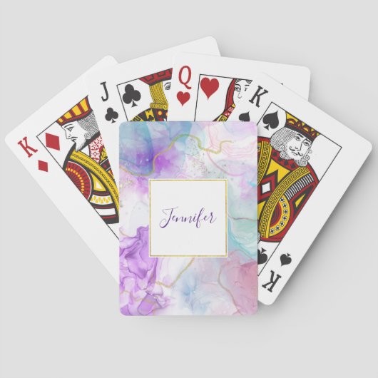 Paarse, groene, roze stromende kleuren legant pokerkaarten (Achterkant)