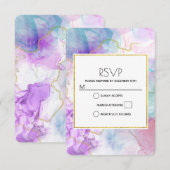 Paarse, groene, roze stromende kleuren legant RSVP kaartje (Voorkant / Achterkant)