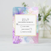 Paarse, groene, roze stromende kleuren legant RSVP kaartje (Staand voorkant)