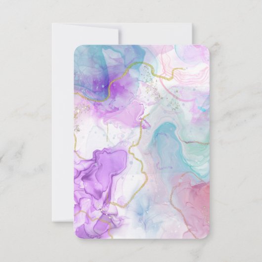 Paarse, groene, roze stromende kleuren legant RSVP kaartje (Achterkant)