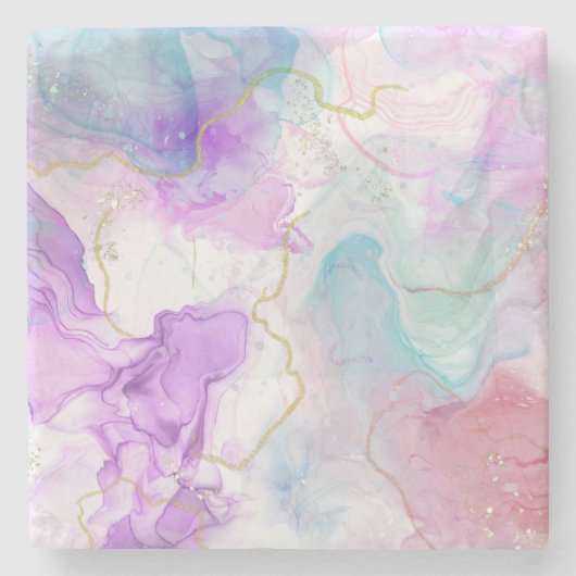 Paarse, groene, roze stromende kleuren legant stenen onderzetter (Voorkant)