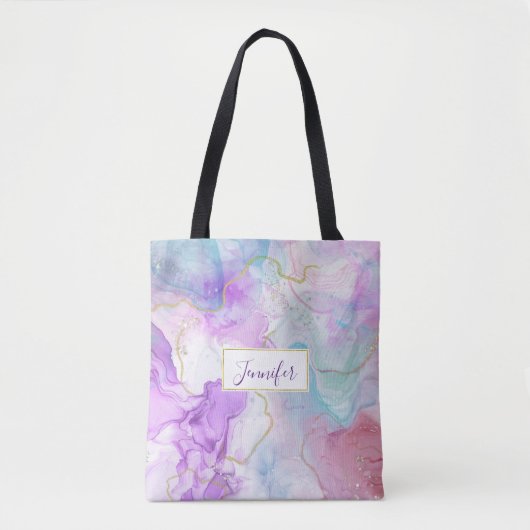 Paarse, groene, roze stromende kleuren legant tote bag (Voorkant)