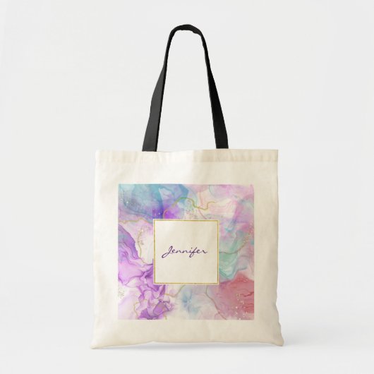Paarse, groene, roze stromende kleuren legant tote bag (Voorkant)