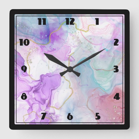 Paarse, groene, roze stromende kleuren legant vierkante klok (Voorkant)
