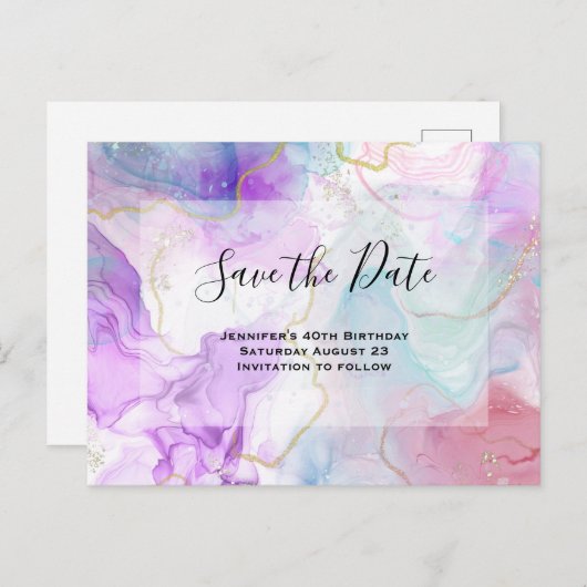 Paarse, groene, roze stromende kleuren sparen de D Uitnodiging Briefkaart (Voorkant / Achterkant)