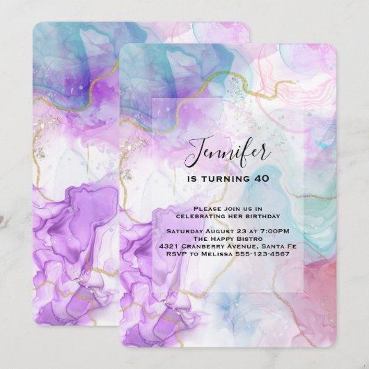 Paarse, groene, roze stromende kleuren van afgelop kaart (Voorkant / Achterkant)