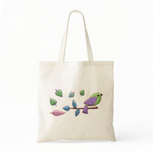 Paarse groene roze vogel met borduurbladeren