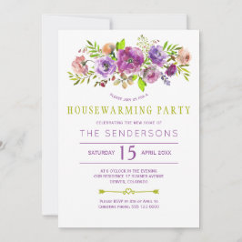 Paarse groene rustieke boho bloemenhousewarming pa kaart